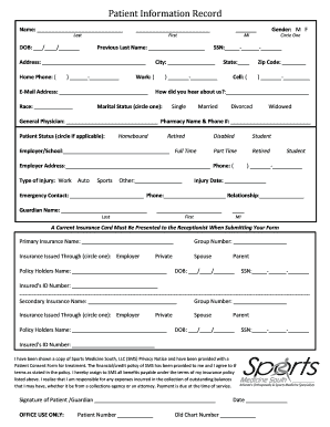 Patient Information Record Form