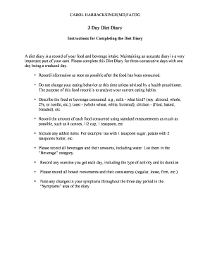 3 Day Diet Diary