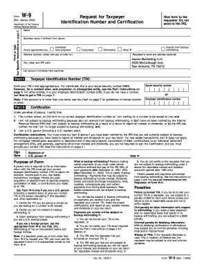 IRS Form W-9 Request for Taxpayer Identification Number and Certification
