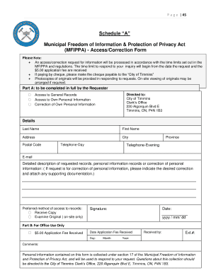 Municipal Freedom of Information Access/Correction Form