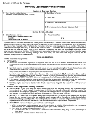 University of California San Francisco Loan Master Promissory Note
