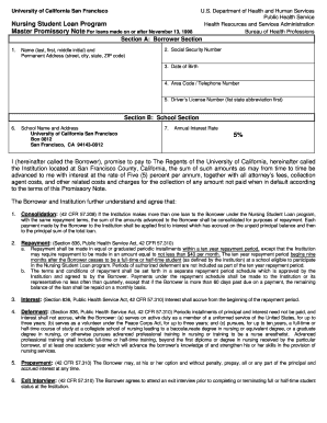Nursing Student Loan Master Promissory Note
