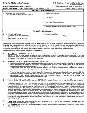 Master Promissory Note for Loans for Disadvantaged Students