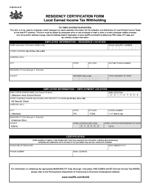 Pennsylvania Residency Certification Form