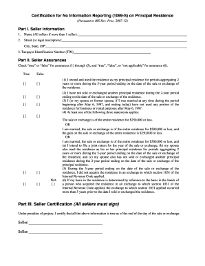 IRS Form 1099-S Certification for No Information Reporting