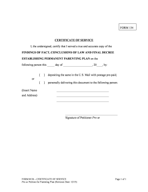 Certificate of Service for Parenting Plan