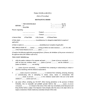 British Columbia Restraining Order Form 134