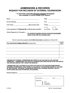 Request for Inclusion of External Coursework