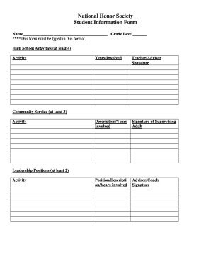 National Honor Society Student Information Form