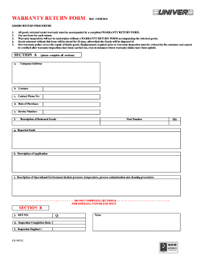 Warranty Return Form