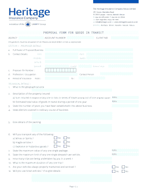 Goods in Transit Insurance Proposal Form