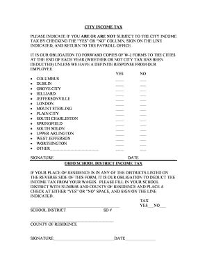 City Income Tax Form