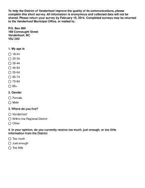 Vanderhoof District Communication Survey