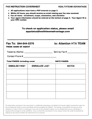 HealthTeam Advantage Fax Cover Sheet