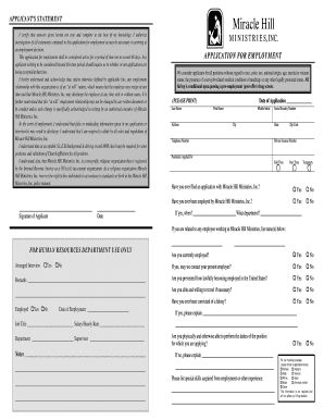 Miracle Hill Ministries Employment Application