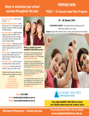 Academic Task Force Head Start Program Enrollment Form
