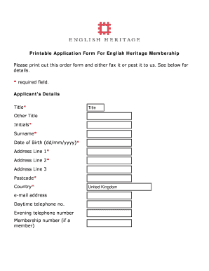 English Heritage Membership Application Form