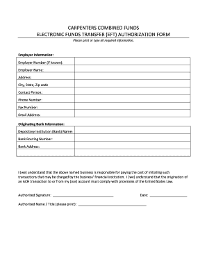 Carpenters Combined Funds EFT Authorization Form