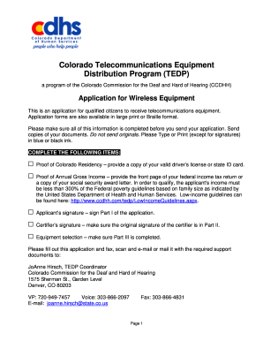 Colorado Wireless Equipment Application