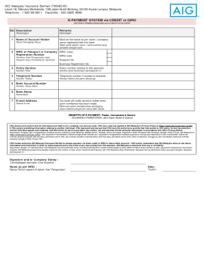 AIG Malaysia E-Payment Authorization Form
