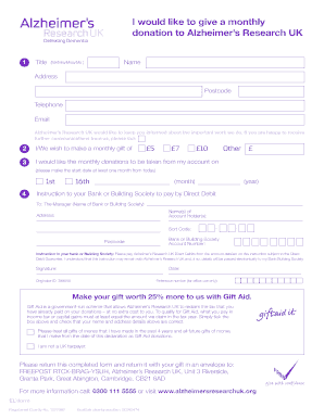 Alzheimer’s Research UK Monthly Donation Form
