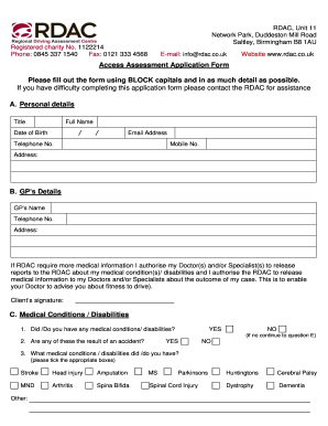 Access Assessment Application Form