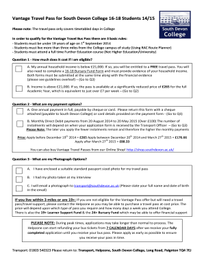 Vantage Travel Pass Application