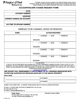 Region of Peel Account Holder Change Request Form