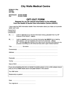 NHS Clinical Information Opt-Out Form