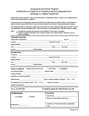Foursquare Insurance Property Certificate Request Form