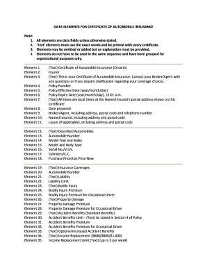 Certificate of Automobile Insurance Ontario