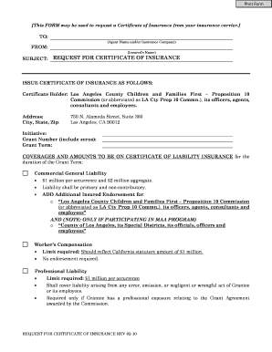 Request for Certificate of Insurance