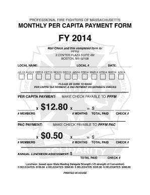 Professional Fire Fighters of Massachusetts Monthly Per Capita Payment Form