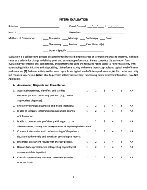 Psychology Intern Evaluation Form