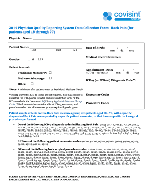 Physician Quality Reporting System Data Collection Form: Back Pain
