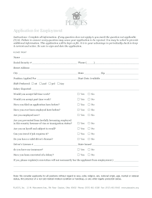 PLACES Inc Application for Employment