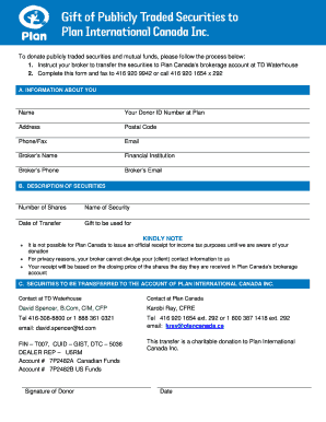 Plan Canada Securities Donation Form