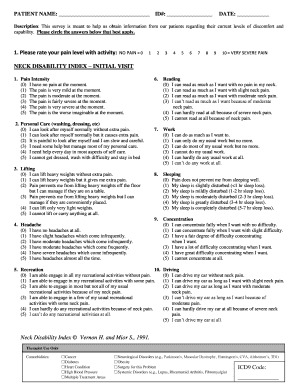 Neck Disability Index Form