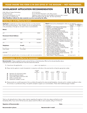 Scholarship Application Recommendation Form