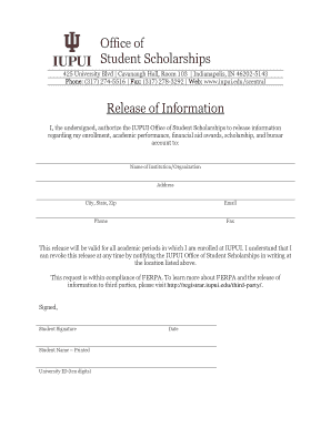 IUPUI Student Scholarship Information Release Form