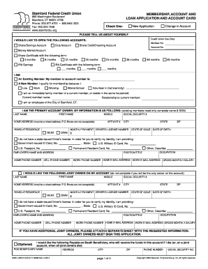 Stamford Federal Credit Union Membership and Loan Application