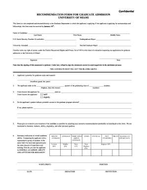 Recommendation Form for Graduate Admission