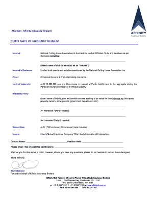 Certificate of Currency Request