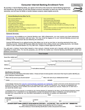 Jackson County Bank Internet Banking Enrollment Form