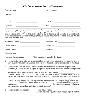 Visa Notification of Disputed Transaction
