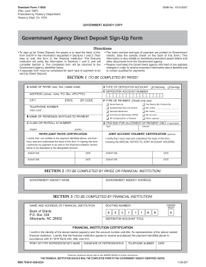 US Government Agency Direct Deposit Sign-Up Form
