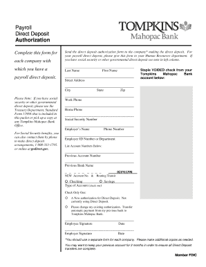 Payroll Direct Deposit Authorization Form