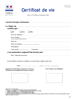 French Life Certificate Form