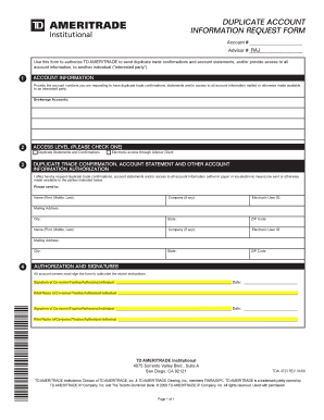 TD Ameritrade Duplicate Account Information Request Form