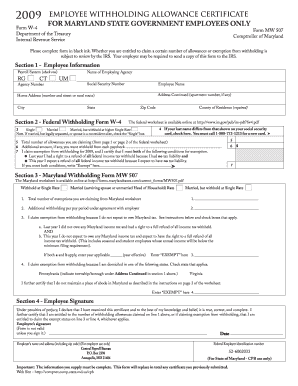 Maryland Employee Withholding Allowance Certificate